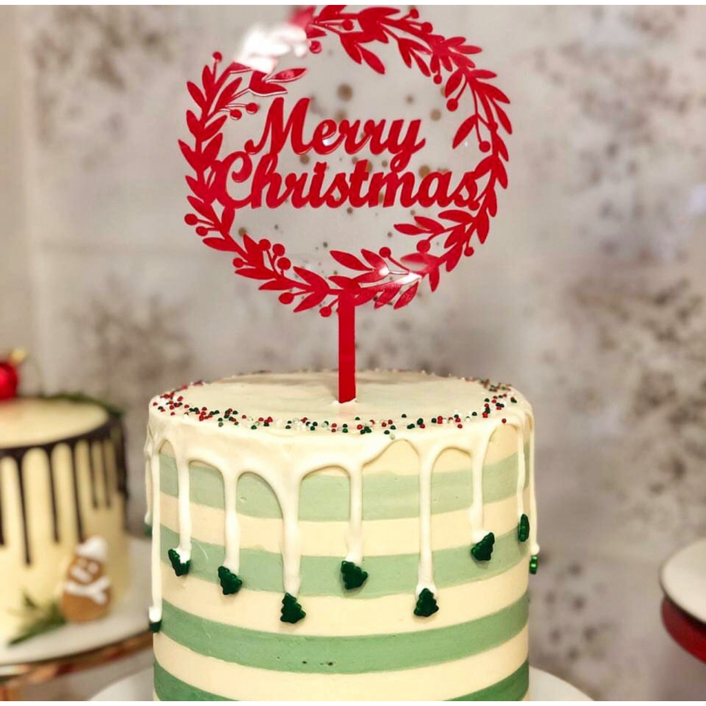 Topo Topper de Bolo Natal Merry Christmas Acrílico Vermelho 20 cm Vivarte - Inspire sua Festa Loja