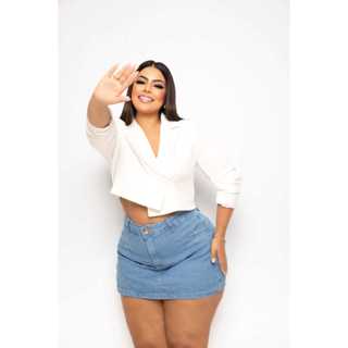 Shorts Saia Jeans Plus Size Com Detalhes E Lycra