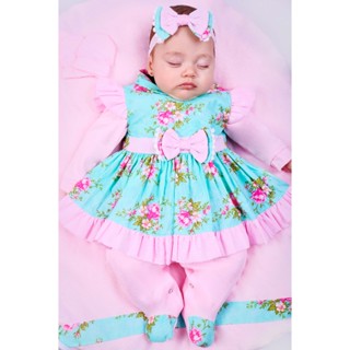 Saída Maternidade Menina Pompom Floral Salmão 05 Peças Roupas de Bebê