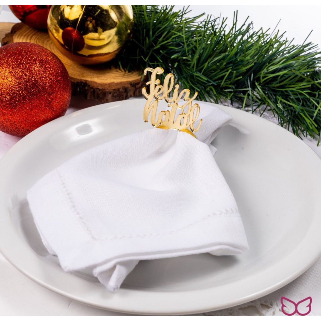 Porta Guardanapo Feliz Natal Dourado 8 cm 4 Uni Vivarte - Inspire sua Festa Loja