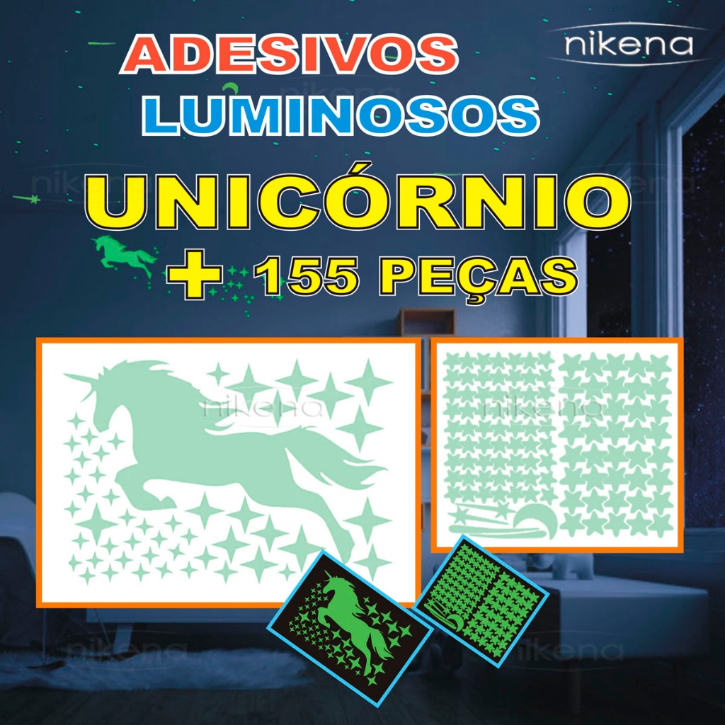 Adesivos que Brilham no Escuro com Unicórnio + 155 Peças Estrela Lua Cometa Starfix Luminosos Fluorescentes