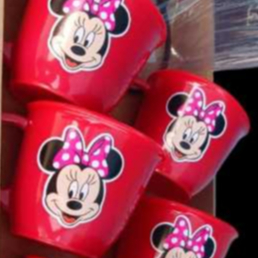 JOGO DE 6 XÍCARAS VERMELHO  MINIE ADESIVADA COM BANDEJA CANTINHO DO CAFÉ