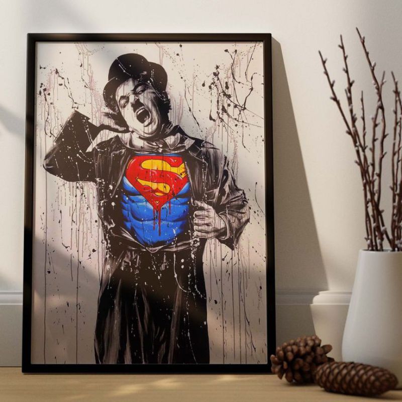 Quadro decorativos arte charlie chaplin super man