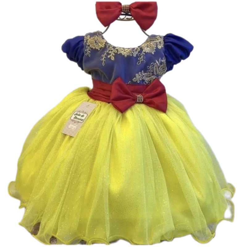 Vestido Festa Infantil Fantasia Branca de Neve