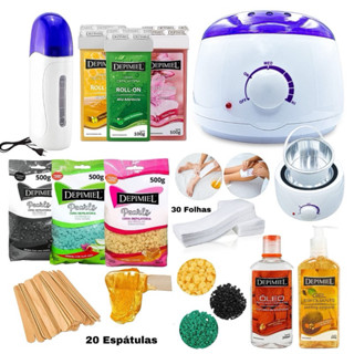 Kit Cera quente depilação Completo Panela + Aquecedor Rolon + Cera