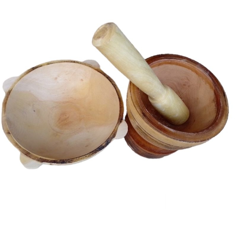 kit pilão socador de alho sal pimenta com gamela Rústica madeira artesanal