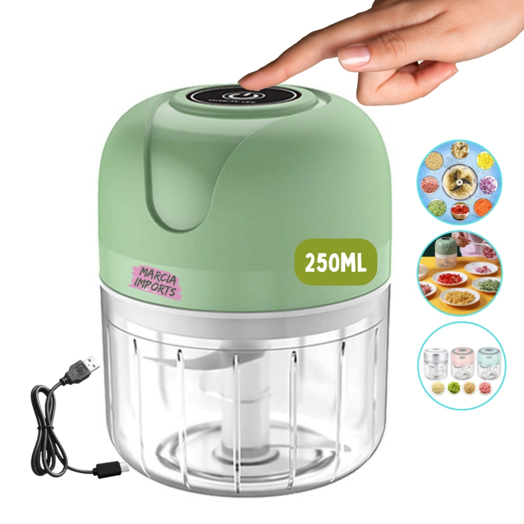 Mini Processador para Alimentos Triturador Elétrico de Alimentos Portátil 3 lâminas USB 250ml Botao liga Desliga Excelente
