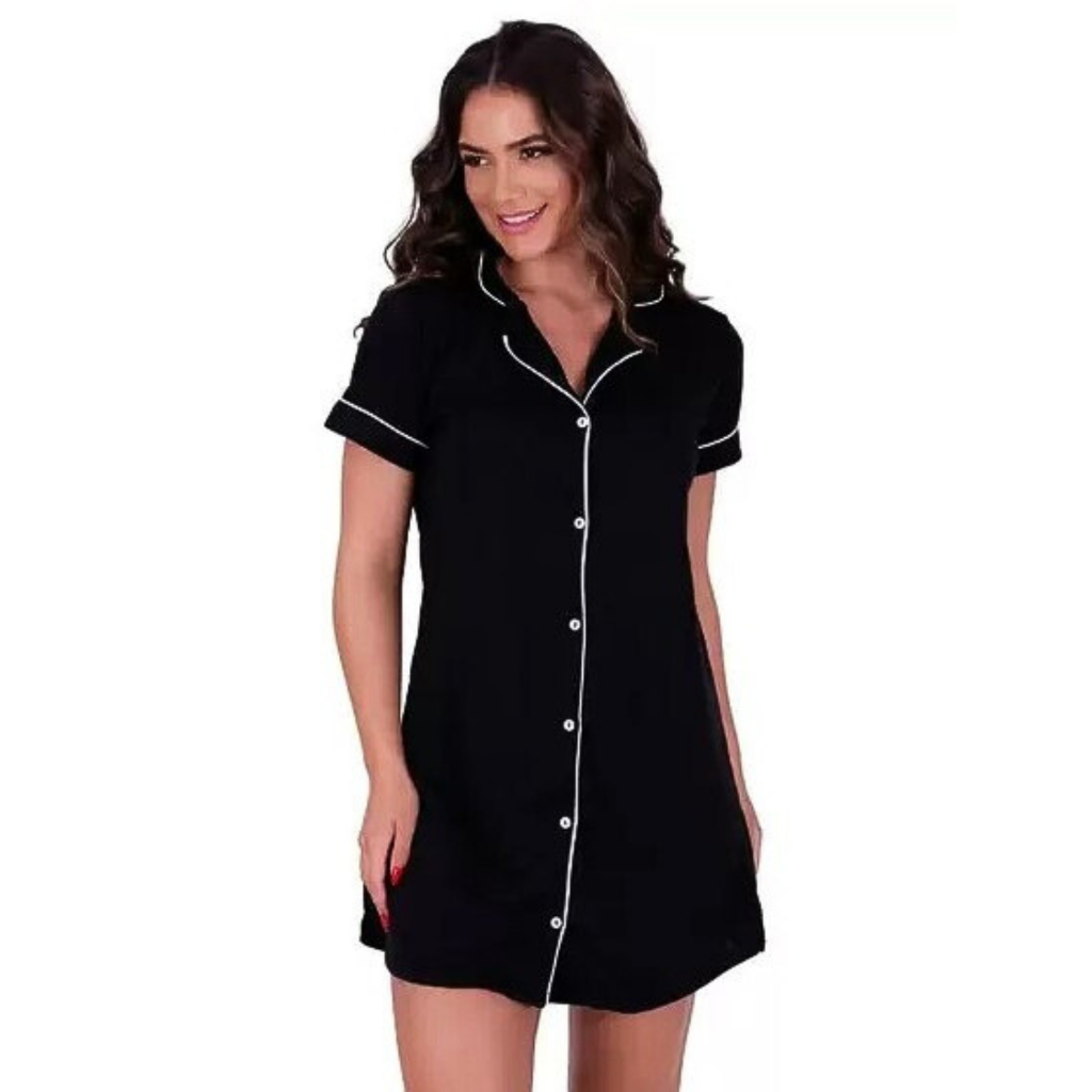 Camisola FB Americana Luxo Aberta Amamentação Blogueira pijama inverno com botões malha pos cirurgica em Oferta na Shopee