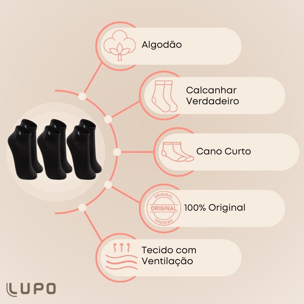 Kit Com 9 Pares Cano Curto Meias Masculina Algodão Lupo Sport Tamanho 33 ao 44 · foto 2