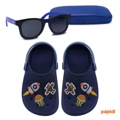 Kit Sandália Babuche E Óculos de Sol Infantil Menino Chinelo Calce Fácil Leve Macio 12.18 14.01