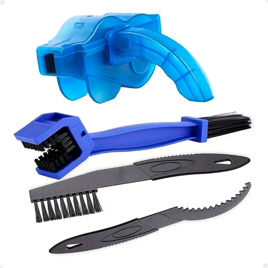 Kit Máquina e Escovas para Limpeza Corrente Bicicleta Lorben 4 Peças