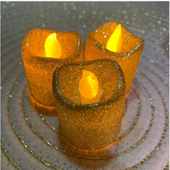 kit com 3 velas Glitter Luz De Chá De Led Cristal Acrílico imita Chama Com Botão Decoração De Natal De Casamento