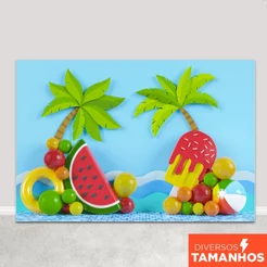Painel Fundo Fotográfico Praia Cenário Verão Smash Piscina Sublimado Em Tecido