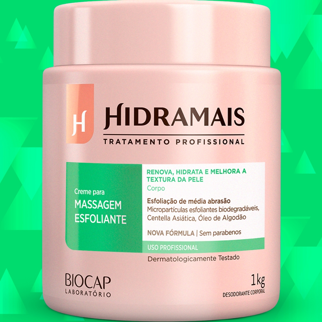 Creme Hidramais Esfoliante Corporal 1kg Massagem Profissional Para Corpo Esfoliação Natural Hidratante em Gel Lacrado Original Sem Fragrância e Sem Parabenos Renova Melhora a Pele Demartologicamente Testado Hipoalergênico