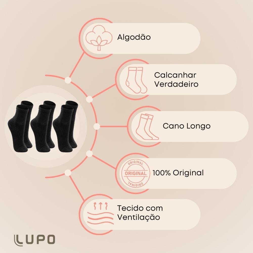 Detalhes do Kit De 12 Pares Meias Lupo Infantil Cano Médio Em Algodão Tamanho 24 ao 35