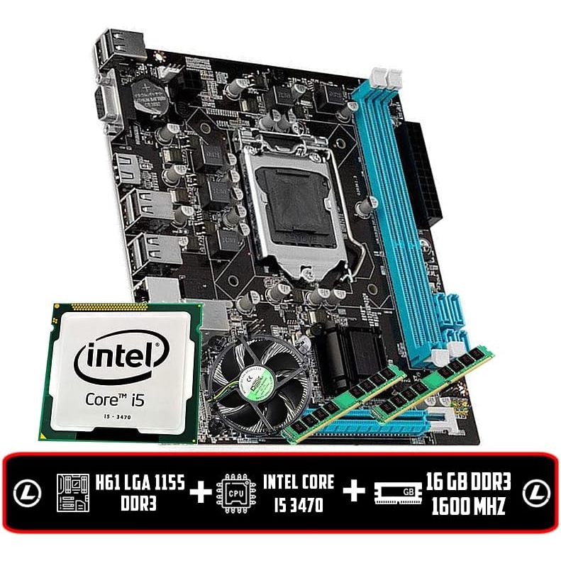 Kit Intel Core I5 3470 + Mémoria 16 GB DDR3 + Cooler + Placa H61