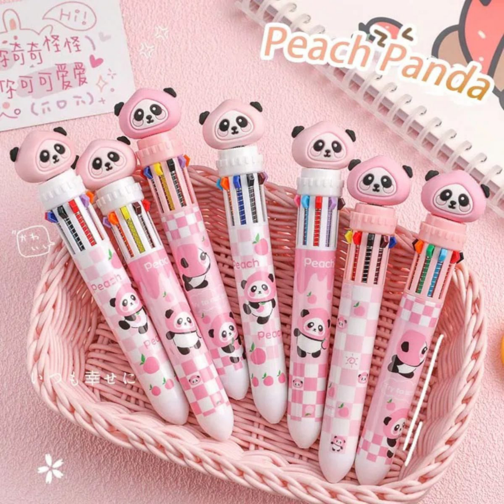 1 caneta 10 em 1 papelaria divertida 10 cores caneta panda esferográfica multicolorida papelaria/escritório/escola ​