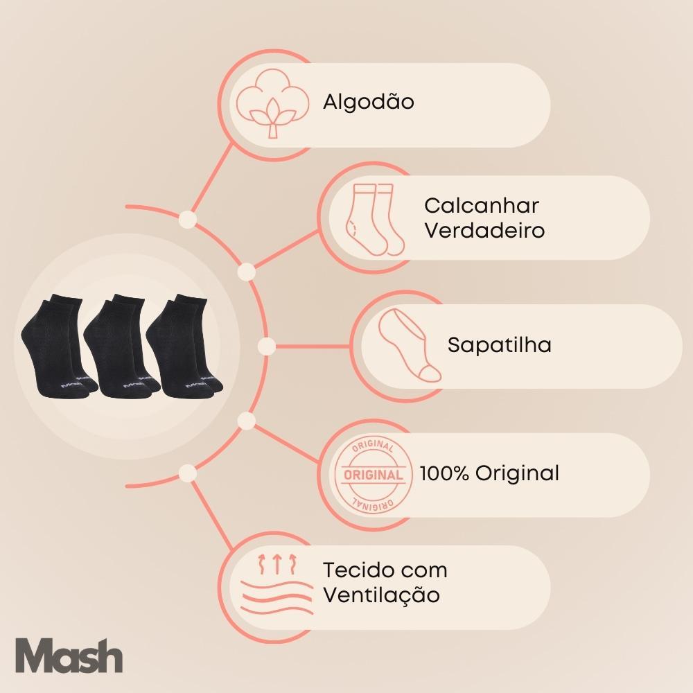 Detalhes do Kit com 6 Pares de Meias Mash Sport Cano Curto Unissex Original