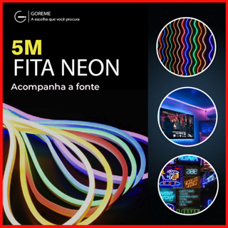 Fita de LED Mangueira Neon 5 Metros IP65 Flexível Com ou Sem Fonte | 8 Cores em Oferta na Shopee