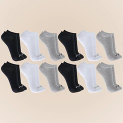 Kit Com 12 Pares Meias Soquete Mash Feminina E Masculina Cores Basicas