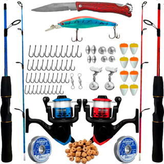 Kit Pesca Completo 2 Vara 1,20m 10kg com Molinete e Acessorios em Oferta na Shopee