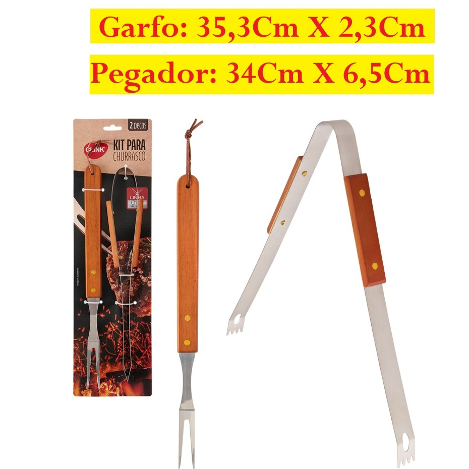 Conjunto Para Churrasco 35,3X2,3CM De Aço Inox Contendo Um Garfo E Um Pegador Prático E Fácil Linha Cheff Clink