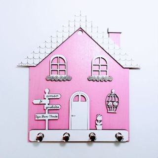 Porta Chaves Decorativo, Suvenir de Parede, Casa Rosa 19x20cm - Rosa