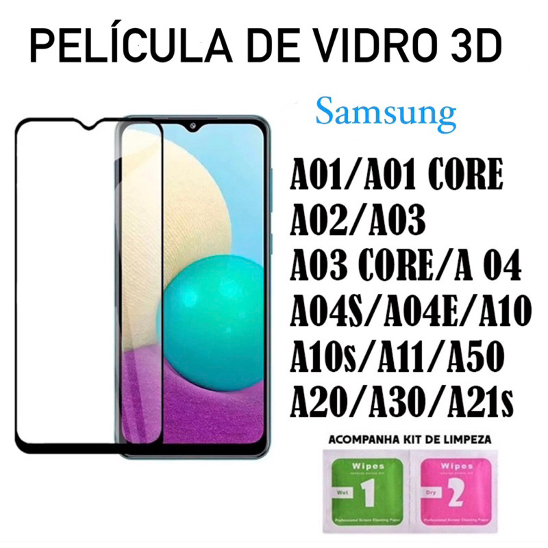 Pelicula De Vidro 3D PARA SAMSUNG A01/A02/A03/A03 CORE/A04/A04S/A10/A10S/A25/A11/A30/A21S/A22/A36/A56  Protetor de Tela