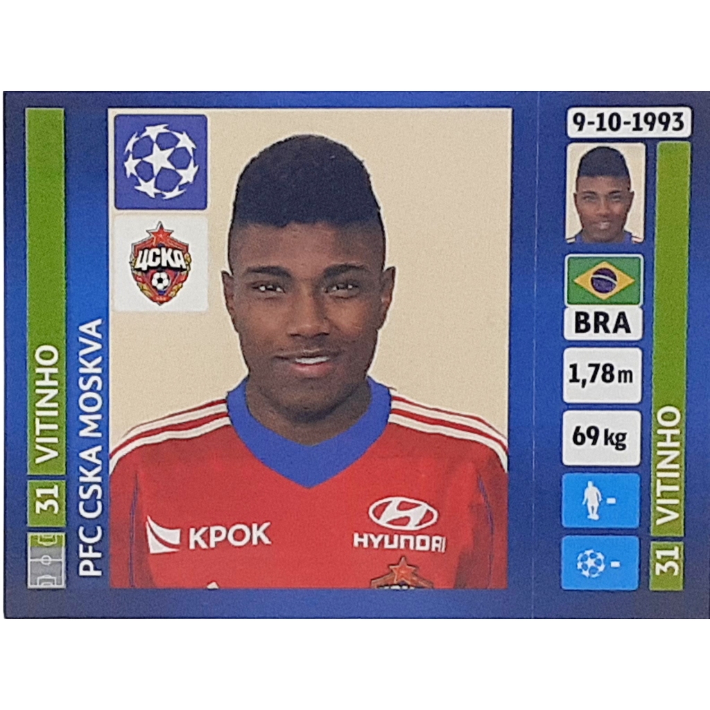FIGURINHA ORIGINAL NUNCA COLADA VITINHO PFC CSKA MOSKVA CHAMPIONS 2013-14 Nr 258 PANINI BRASIL