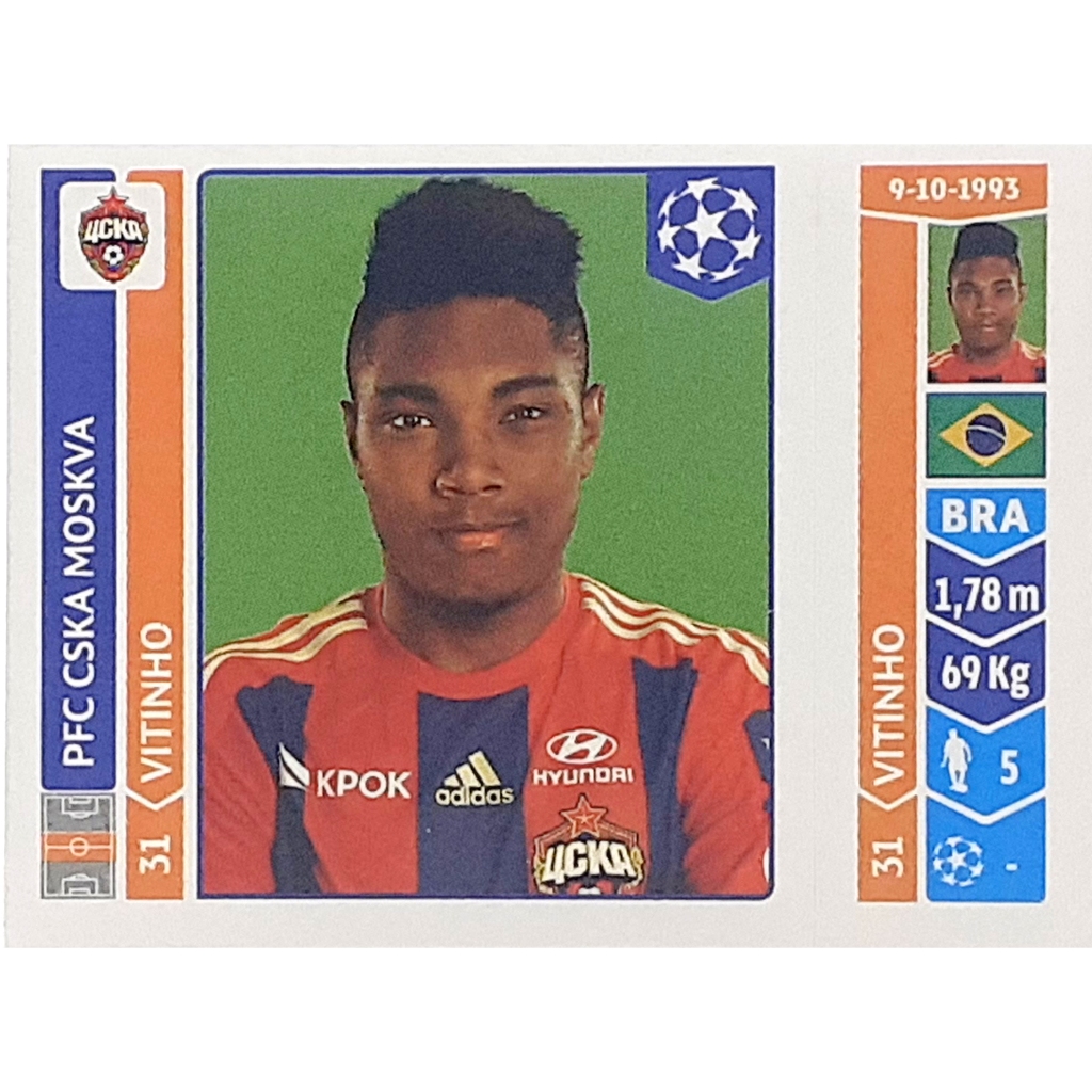 FIGURINHA ORIGINAL NUNCA COLADA VITINHO PFC CSKA MOSKVA CHAMPIONS 2014-15 Nr 398 PANINI BRASIL