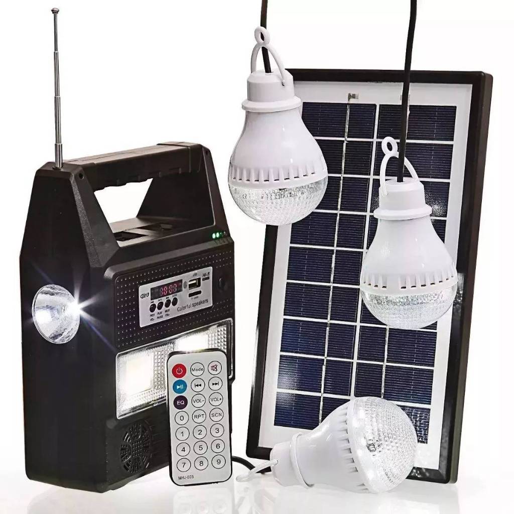 Estação solar Kit Energia Solar Para Acampamento Com Rádio Fm + 3 Lâmpadas