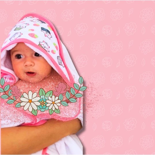Kit 2 Unidades - Toalha de Banho Bebe com Capuz Recém Nascido com capuz revestido em malha de algodão