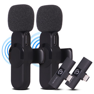 Kit 2 Microfone de Lapela Sem Fio Profissional 25 Metros Celular Tipo C Android Presilha para Camisa Transmissão Reunião Palestra Gravação de Vídeo
