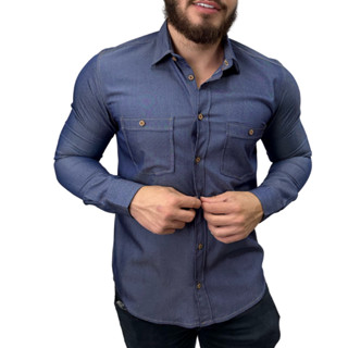 Camisa Jeans Masculina Slim Fit Pronta Entrega Camisa Jeans Manga Longa Com Elastano