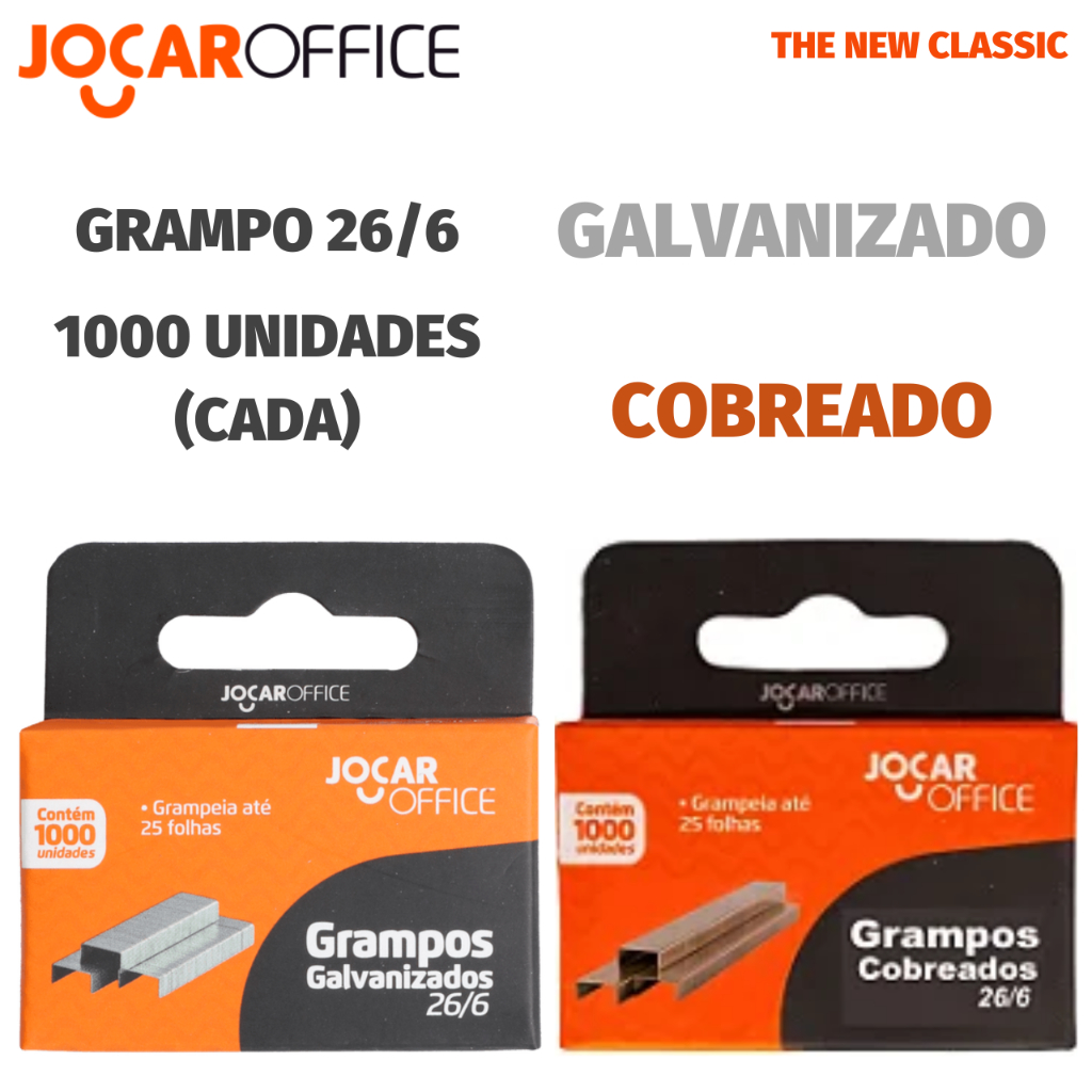 Grampo Jocar Office Cobreado ou Galvanizado - 1000 unidades