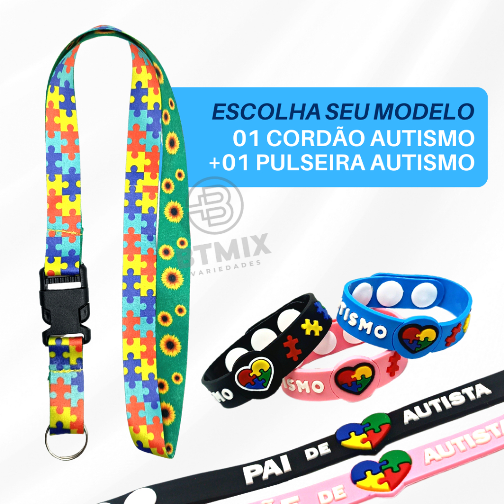 Kit 01 Cordão + 01 Pulseira Autismo Identificação Autista Escolha o Modelo em Oferta na Shopee
