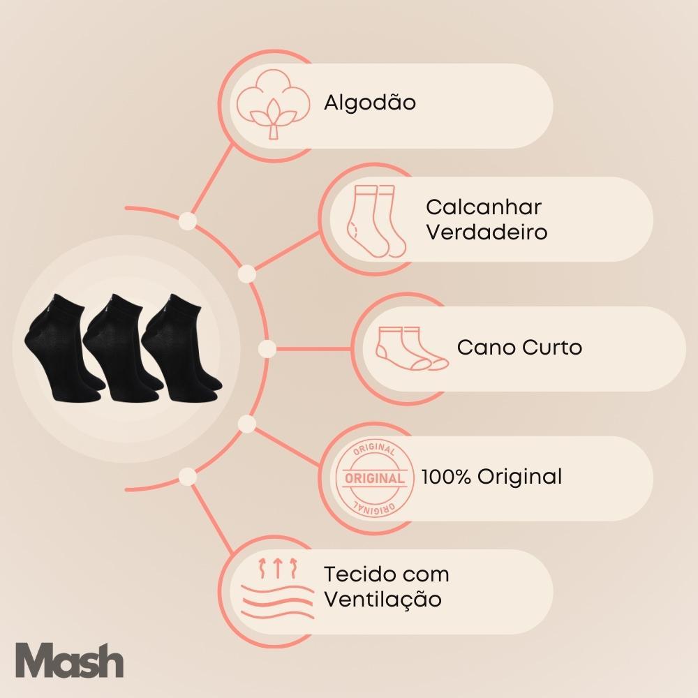 Detalhes do Kit Com 9 Pares de Meias Sport Mash Modelo Soquete em Algodao Unissex Para Corrida Caminhada