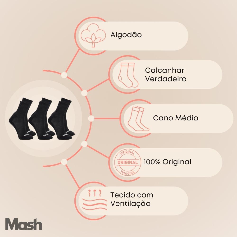 Kit Com 6 Pares de Meias Sport Mash Cano Medio em Algodao Unissex Para Corrida Caminhada