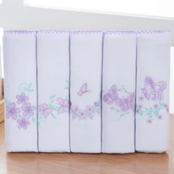 Kit de Fralda de Pano Bordada para Bebê com 5 e 10 Unidades 100% Algodão