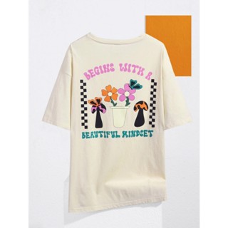 Camiseta Oversized Off White Unissex Estampa A Beautiful Day Um Lindo Dia Bordado Cogumelo Flor Borboleta Buterflies Blusa Ombro Caido T-Shirt Life Style Tumbrl