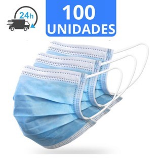 KIT 100 unidades Máscara Descartável De Proteção Facial Tripla AZUL - Promoção