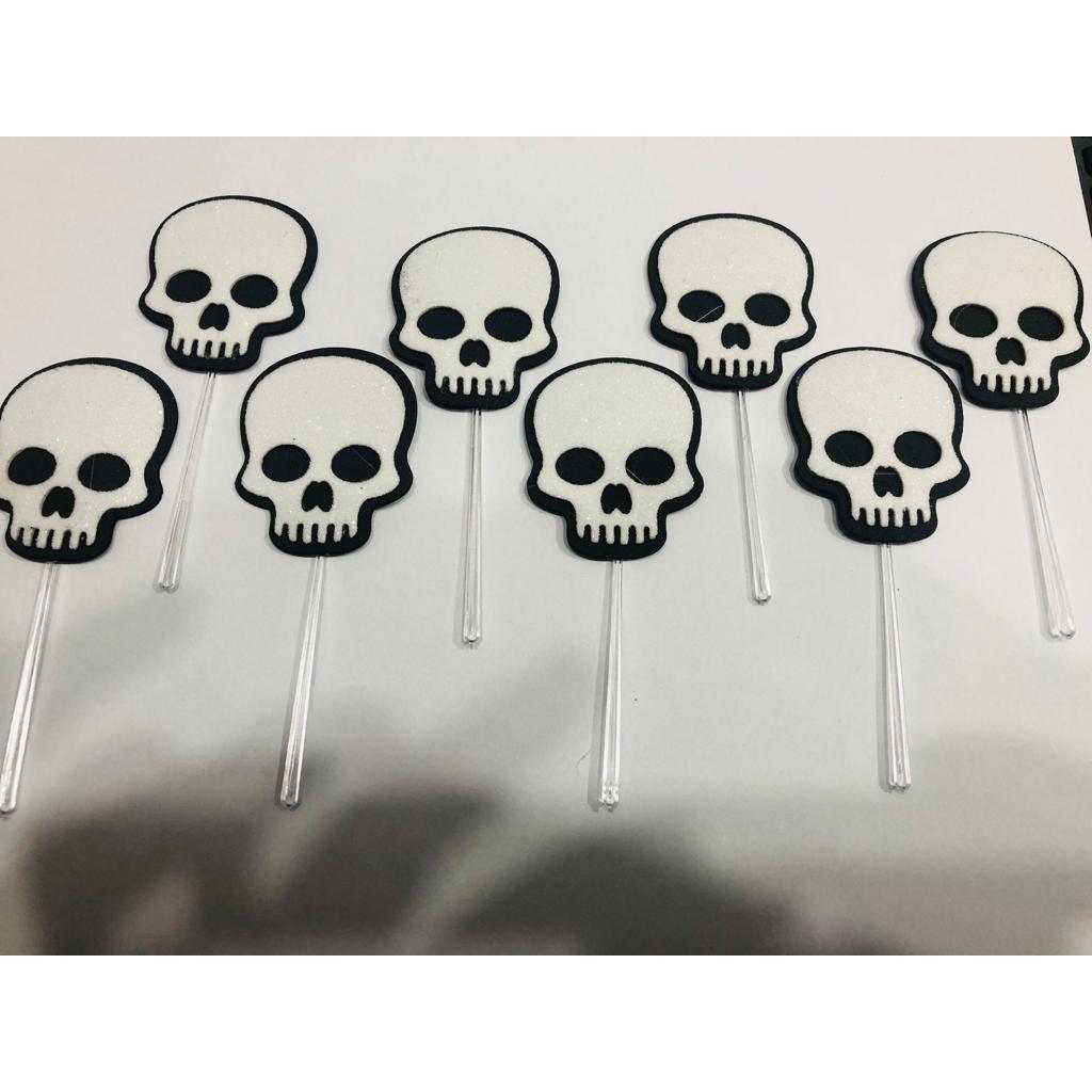 Palito Decorativo Enfeite Halloween EVA/Glitter -  Topo de Doce - Topo Cupcake - Decoração - Terror - Fantasma - Chapéu de Bruxa