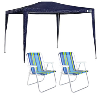 Tenda De Praia Gazebo Rafia Com 2 Cadeiras Para Verão