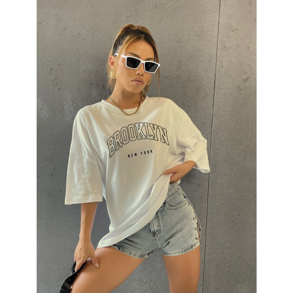 Camiseta Streetwear Unissex Oversized T-shirt Estampada New York Life Stytle Feminina Brooklyn Cida