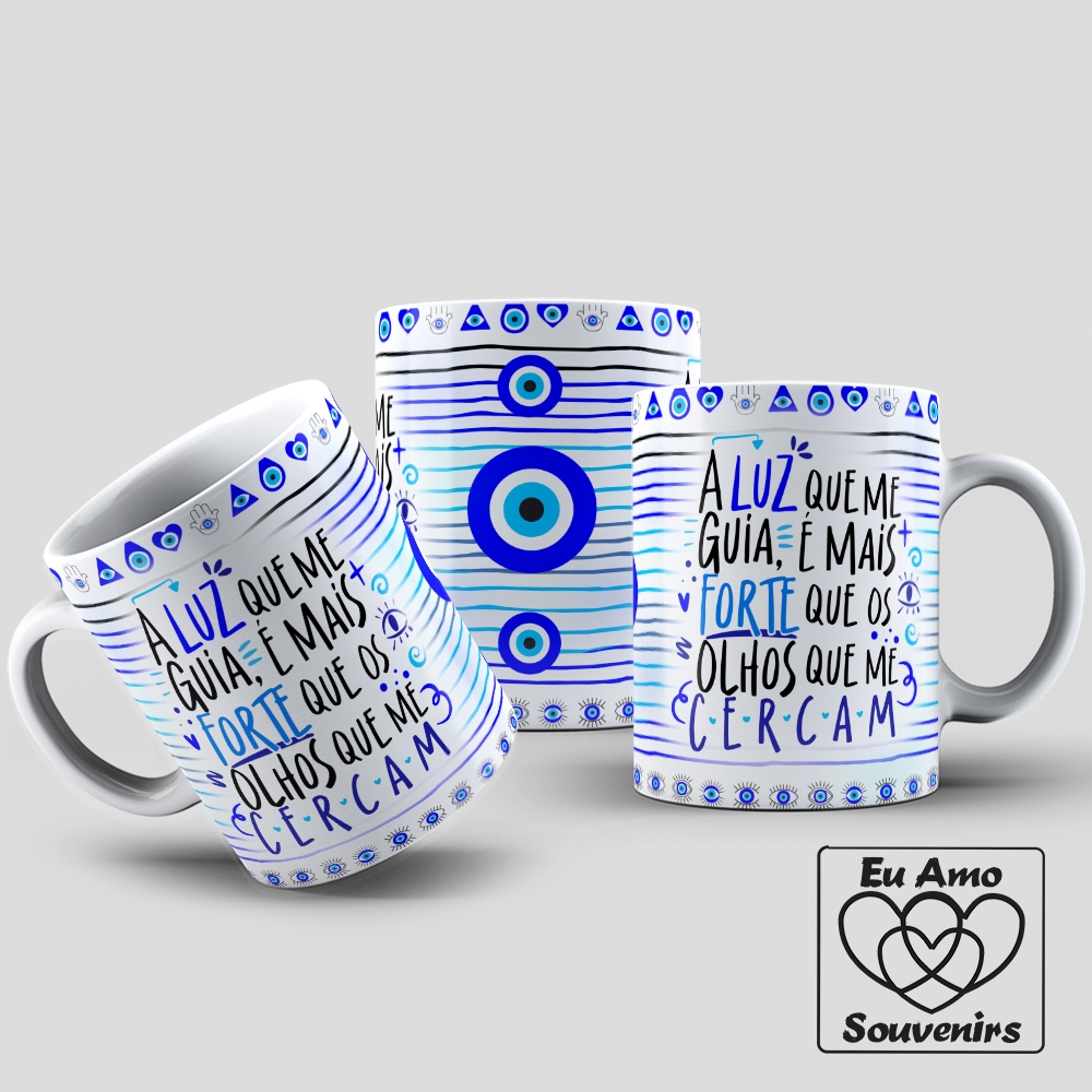 Caneca A Luz Que Me Guia É Mais Forte Que Os Olhos Que Me Cercam Com Caixinha Branca de Papel