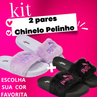 2 pares de Chinelo Papete De Pelinhos Fentchy Leve Macio Ótimo Presente By Rhianna Beach