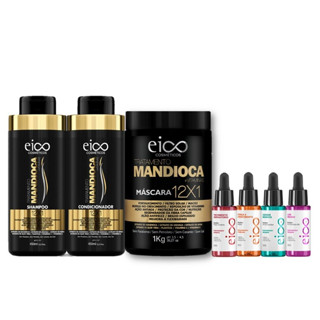 Kit Mandioca Shampoo e Condicionador Sem Sal 450ml Hidratação Capilar Eico 1kg e Booster Eico Pro Tratamento 30ml