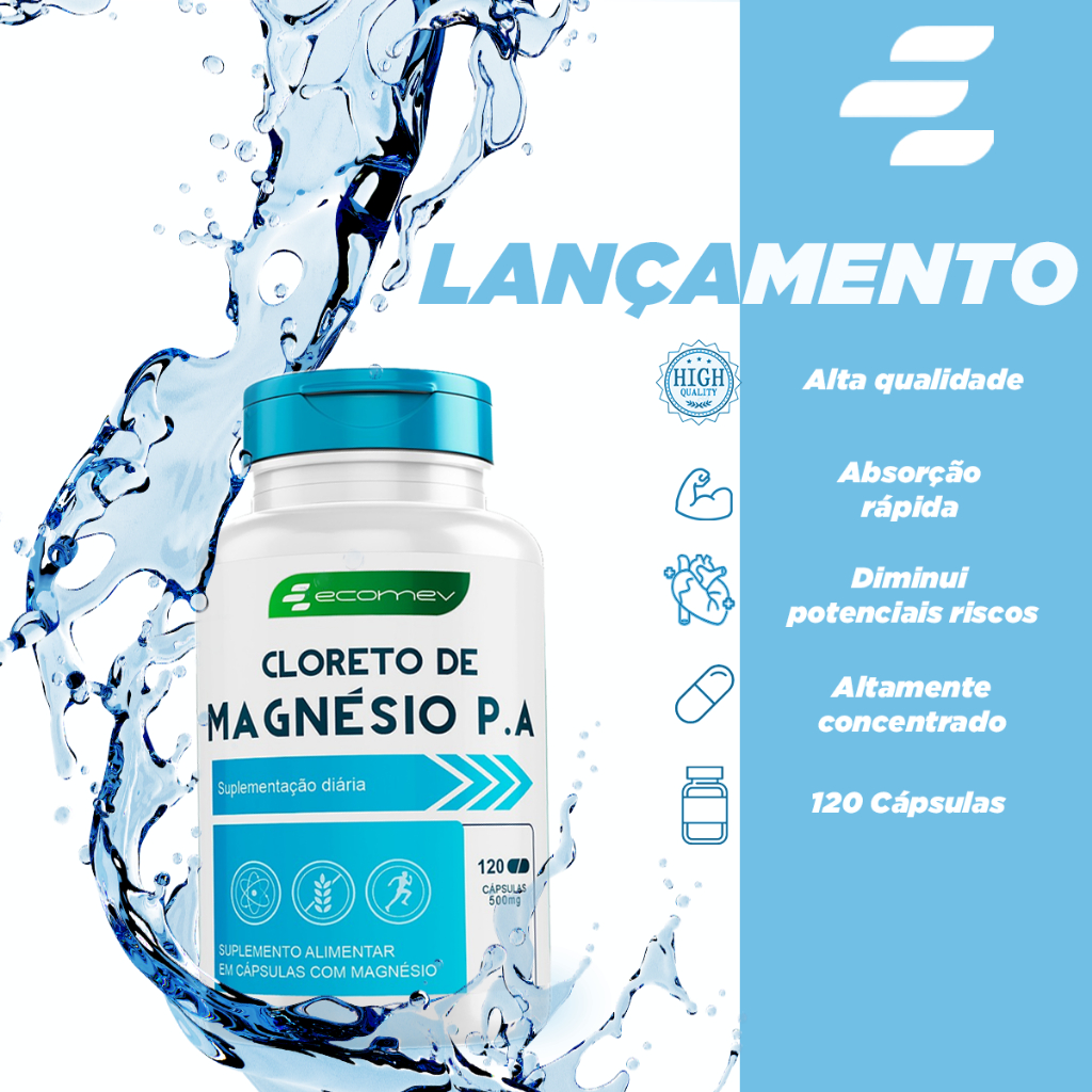 Cloreto de Magnesio PA 500mg Pura Concentrada Com Laudo 120Cáps Ecomev em Oferta na Shopee