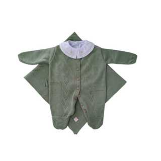 Saída Maternidade Bebê Recém Nascido 3 peças em Tricô Manta, macacão e body Menina ou Menino em Oferta na Shopee