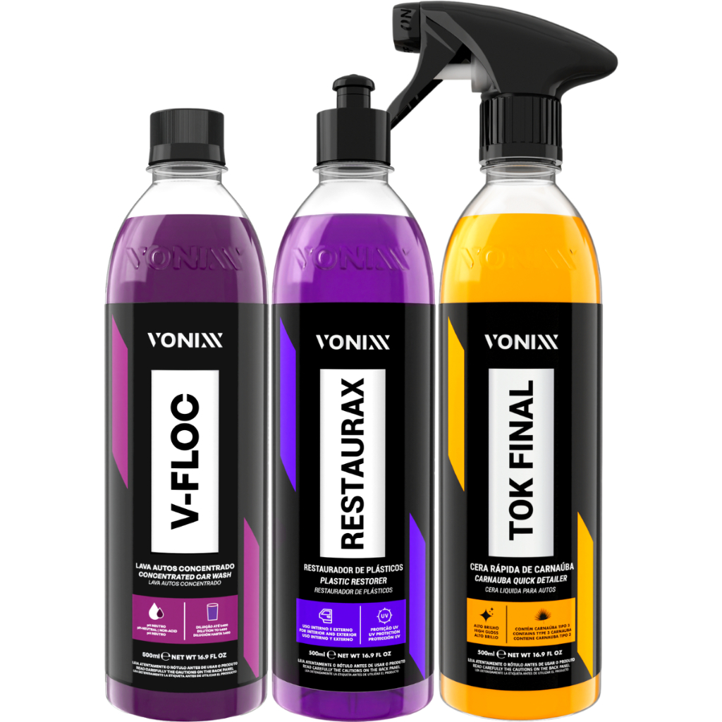 V-Floc Shampoo pH Neutro Concentrado + Restaurador Restaurax + Cera Tok Final 500ml Vonixx - Spare Parts and Accessories for Vehicles
